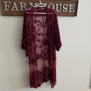 She + Sky Burgundy Lace Kimono